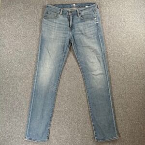 7 For All Mankind Slimmy Mens Jeans Size 32 Slim Fit Light Wash Blue Denim
